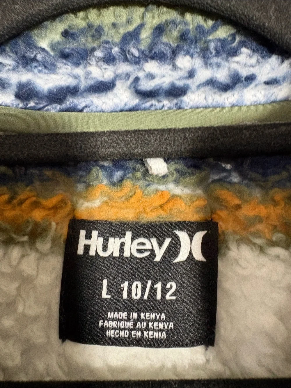 Hurley Olive, White, Navy & Orange Striped Sherpa Half-Zip Pullover